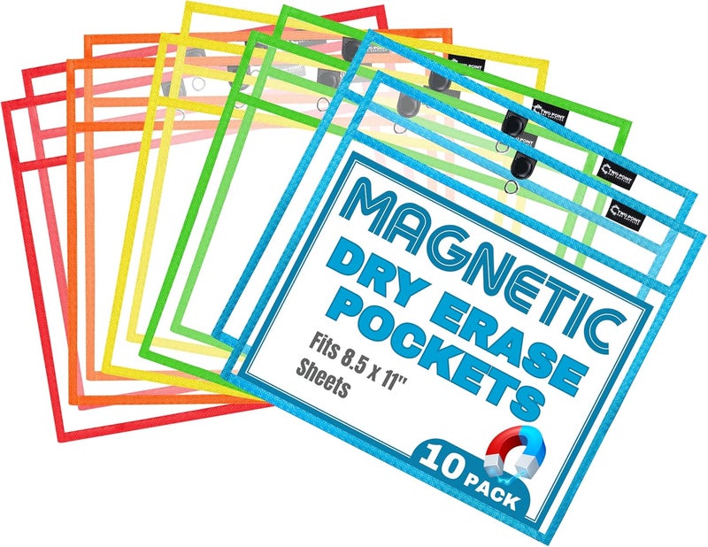 Two Point Magnetic Dry Erase Pockets by (10-Pack) - Landscape - Clear Dry Erase Pocket Sleeves, Job Shop Ticket Holders, Clear Paper Sleeves Protectors, Magnetic Pouch - Image 1